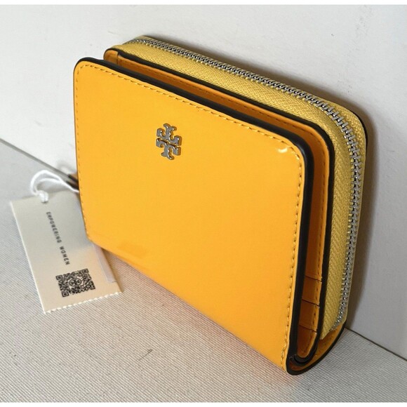 New Tory Burch Emerson Mini Patent Leather Wallet Bright Squash - Picture 3 of 5